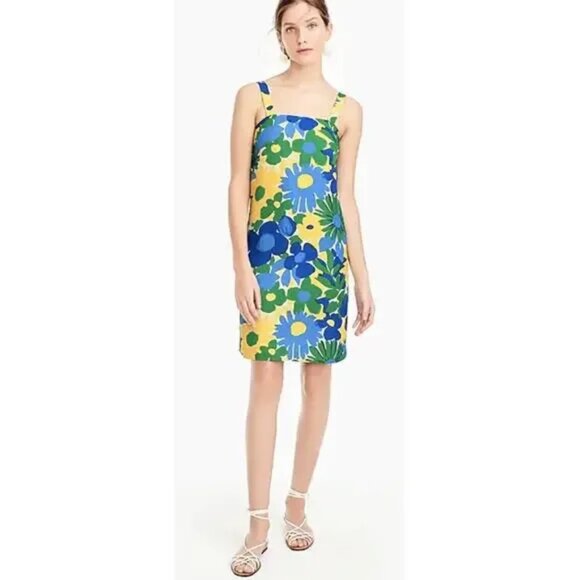 J. Crew | Blue/Green/Yellow Floral Linen Blend Shift Dress 4 - Picture 1 of 7
